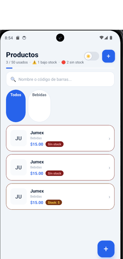 Lista de productos e inventario